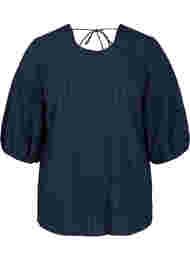 Struktureret bluse med 1/2 ærmer, Navy Blazer