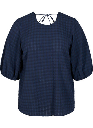 Struktureret bluse med 1/2 ærmer, Navy Blazer, Packshot image number 0
