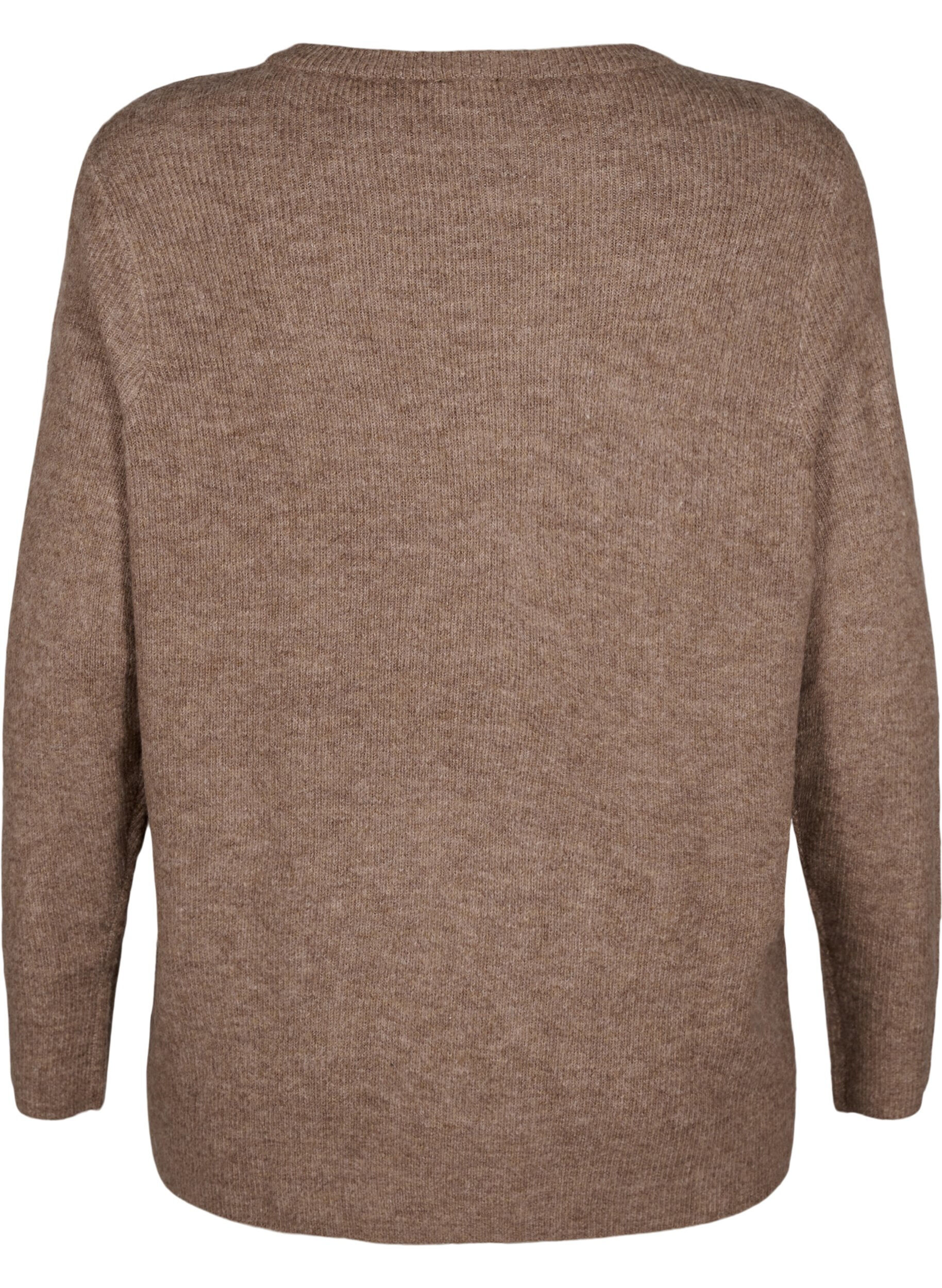 Zizzi Meleret strikbluse med rund hals, Caribou Mel., Packshot image number 1