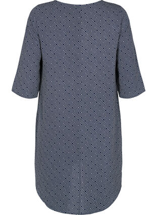 Printet kjole med 3/4 ærmer, Blue Graphic, Packshot image number 1