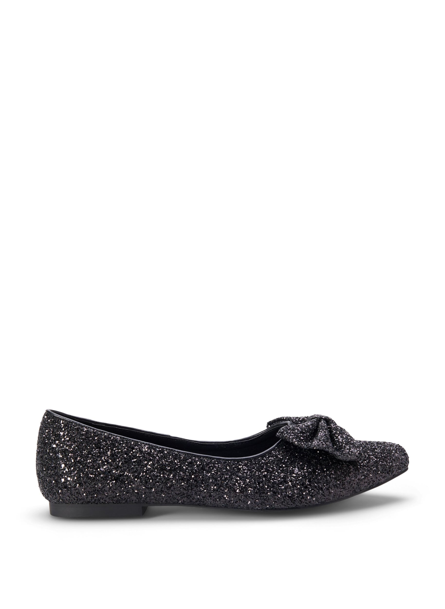 Zizzi Wide fit - Glitter ballerina med sl&oslash;jfe, Black, Packshot image number 0