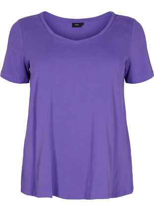 Ensfarvet basis t-shirt i bomuld, Ultra Violet, Packshot image number 0