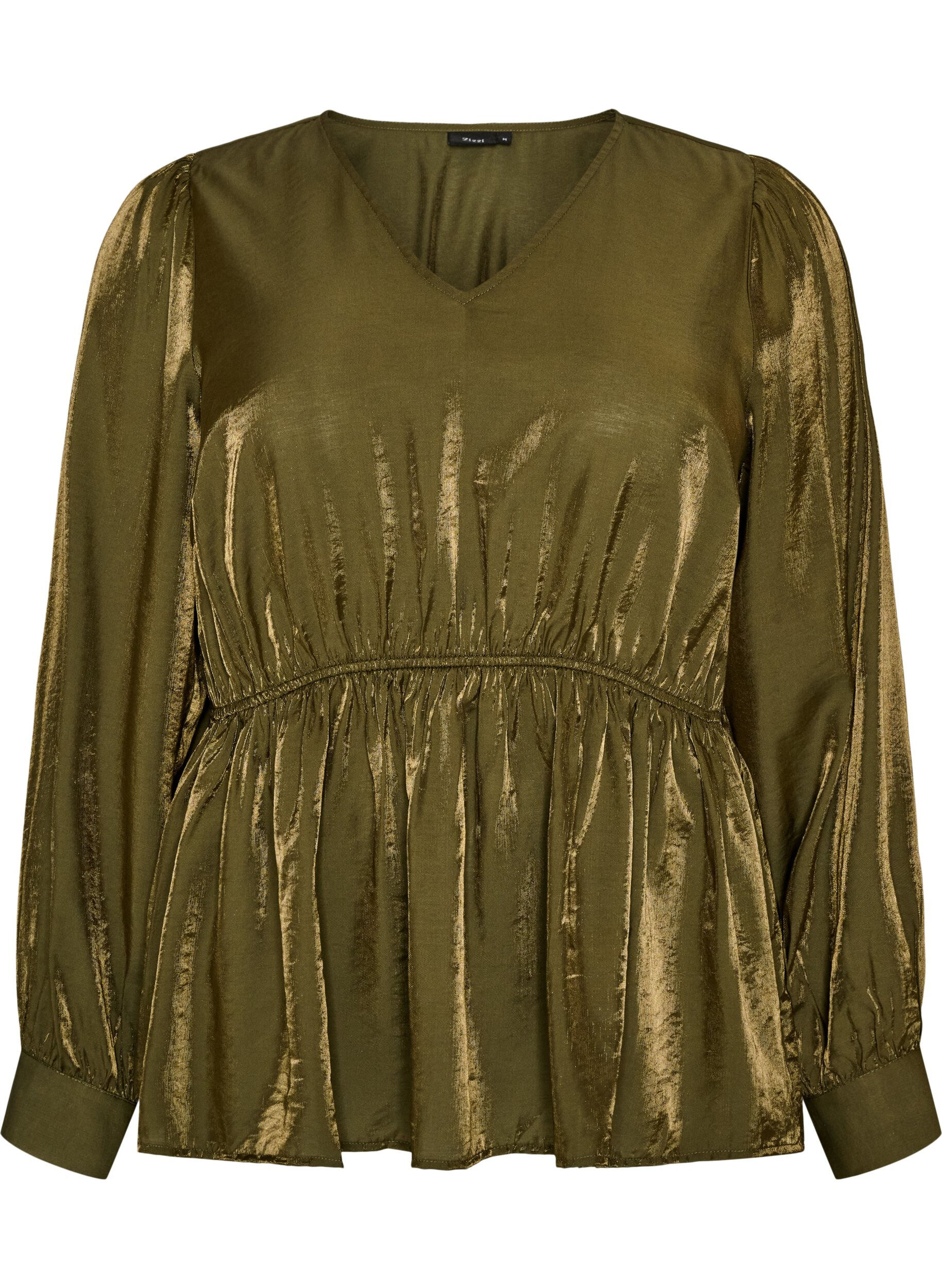 Glansfuld viskosebluse med peplum-effekt