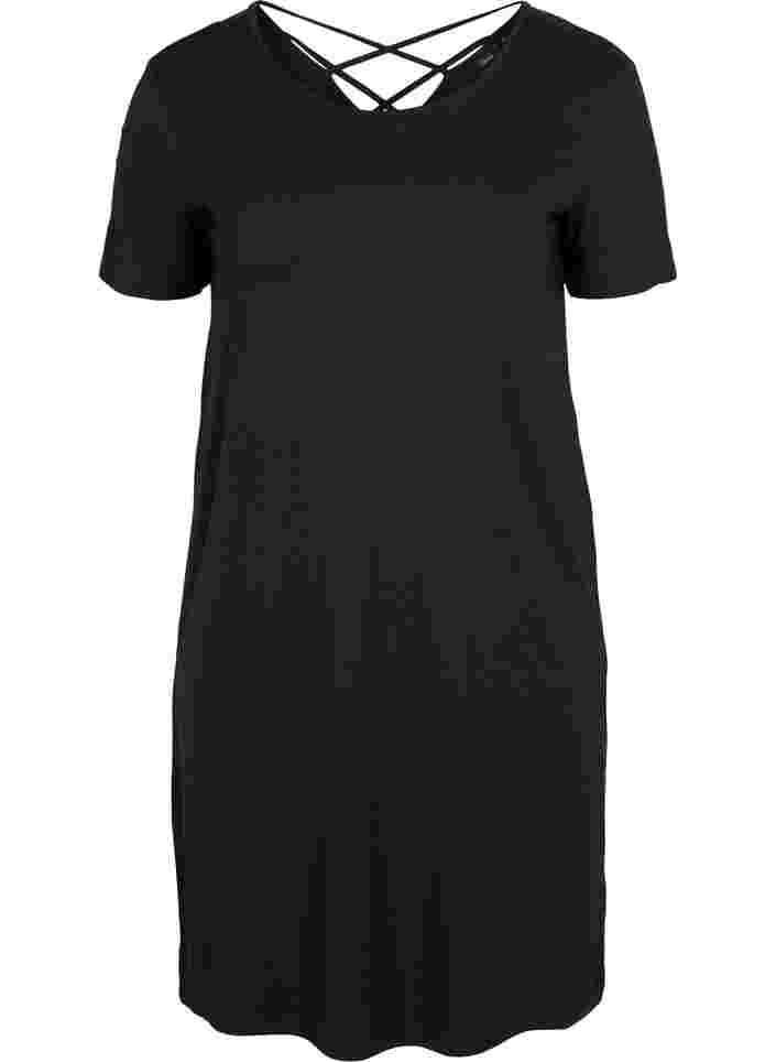 Kortærmet viskose kjole med rygdetalje, Black