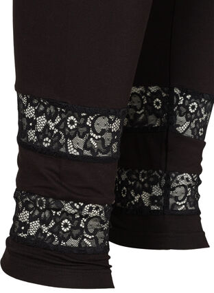 Viskose leggings med 3/4 længde og blonder, Black, Packshot image number 3