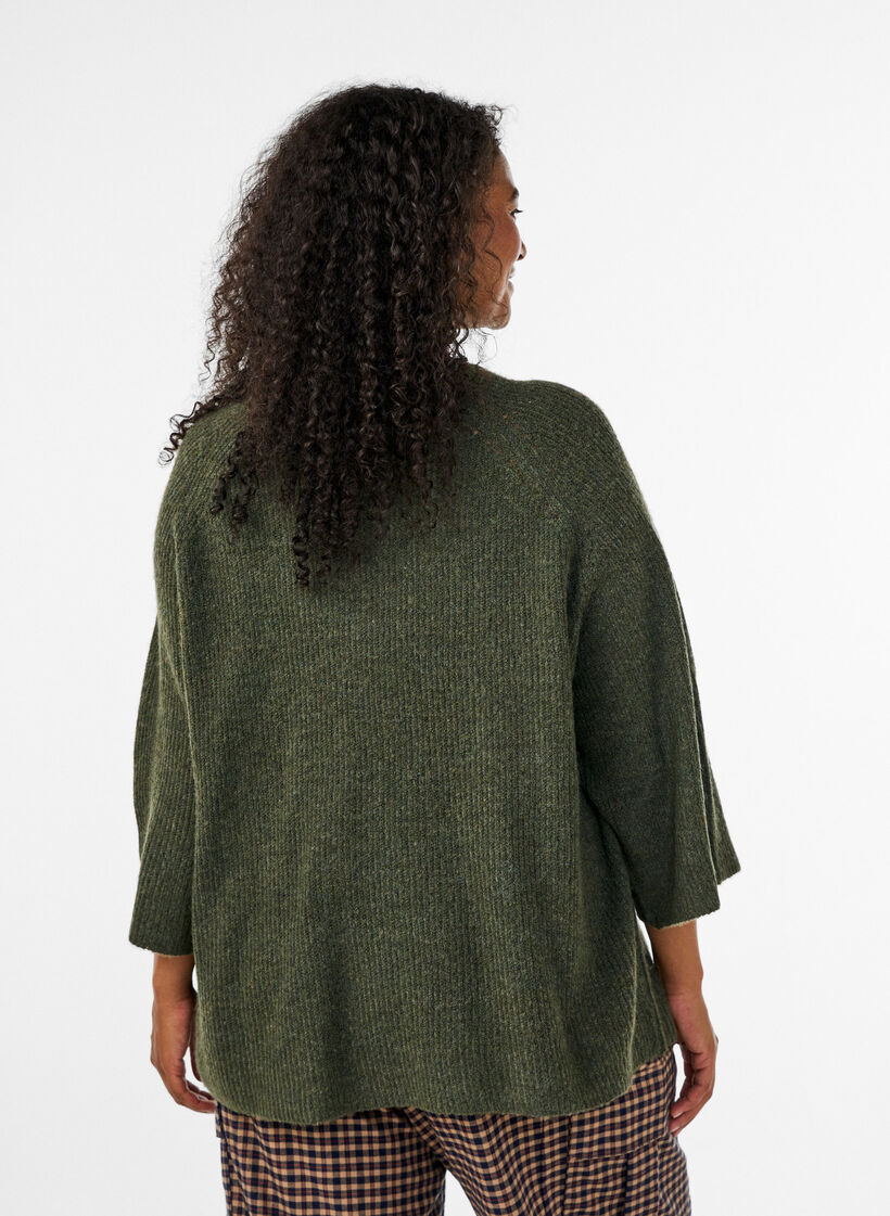 Ribstrikket tr&oslash;je med 3/4 &aelig;rmer, Gr&oslash;n, Model image number 2