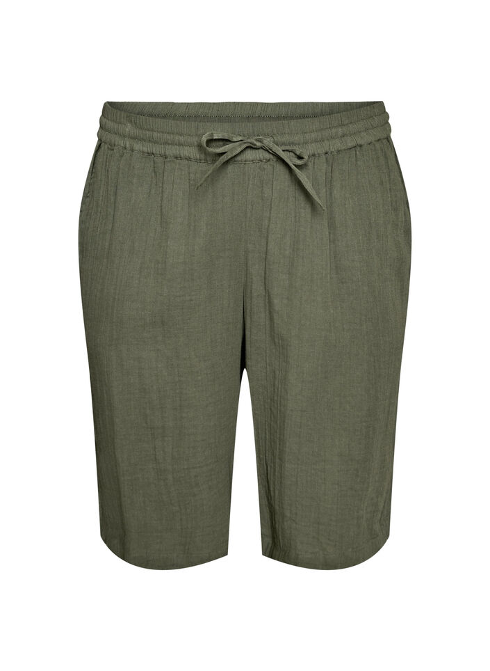 L&oslash;se shorts i bomuldsmusselin med h&oslash;j talje, Gr&oslash;n, Packshot image number 0