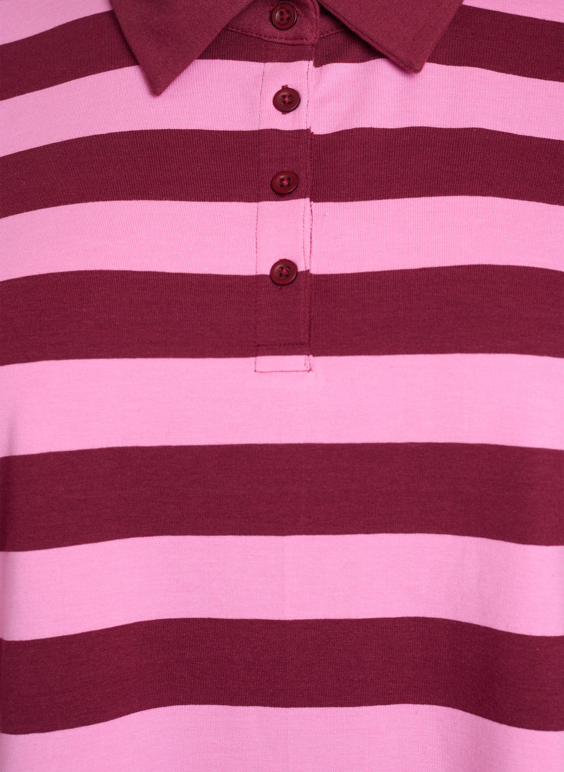 Zizzi Lang&aelig;rmet poloshirt med striber, M&oslash;rk Bordeaux, Packshot image number 2
