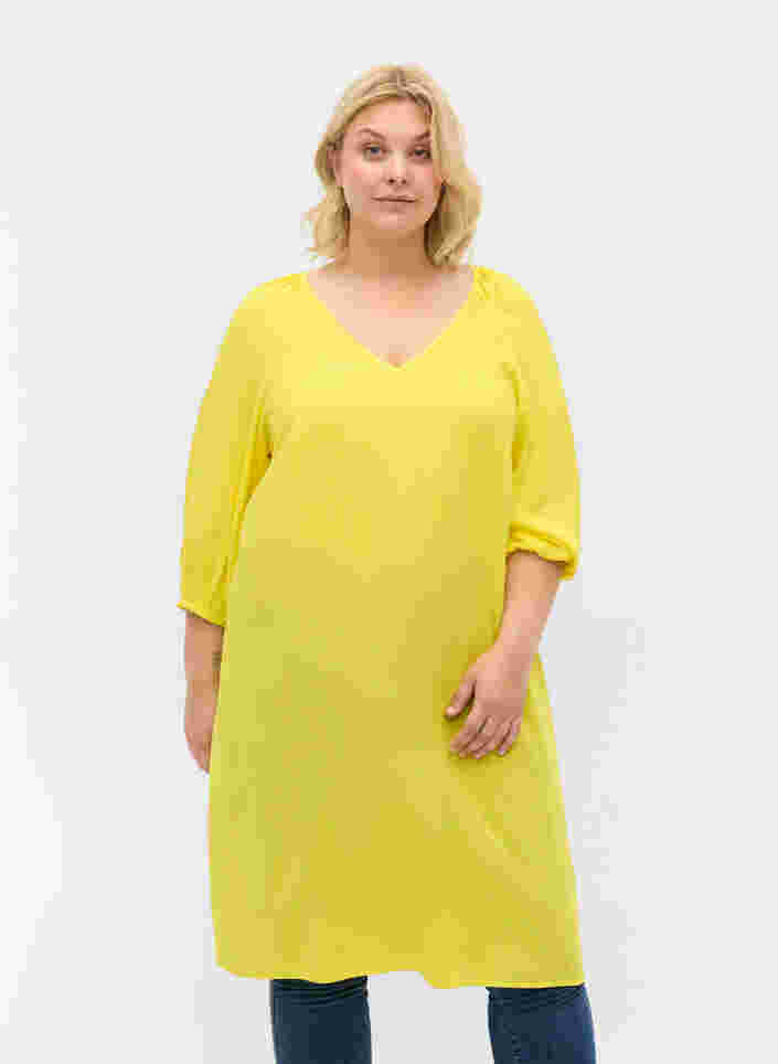 Viskose kjole med v-udskæring, Blazing Yellow, Model image number 0