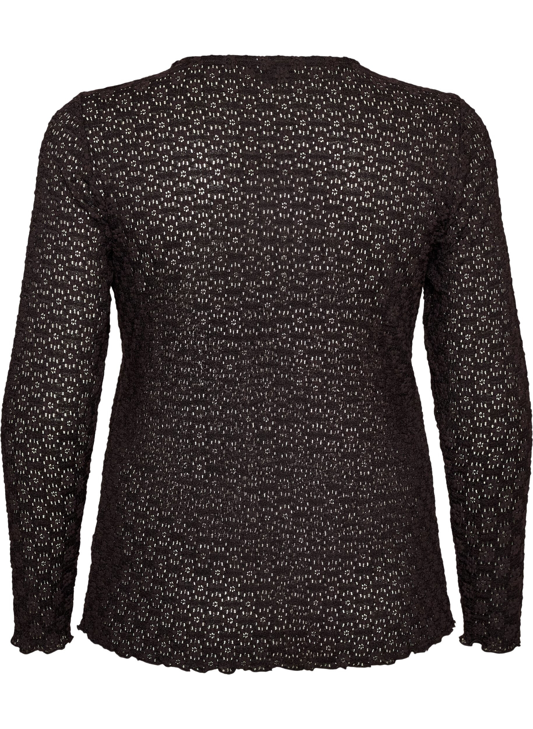 ZizziBluse med hulm&oslash;nster og lange &aelig;rmer, Sort, Packshot image number 1