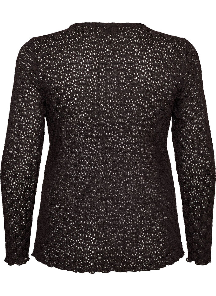 Bluse med hulm&oslash;nster og lange &aelig;rmer, Sort, Packshot image number 1