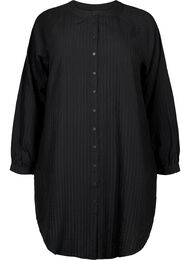 Lang viskose skjorte med stribet mønster, Black