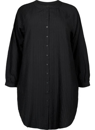 Lang viskose skjorte med stribet mønster, Black, Packshot image number 0