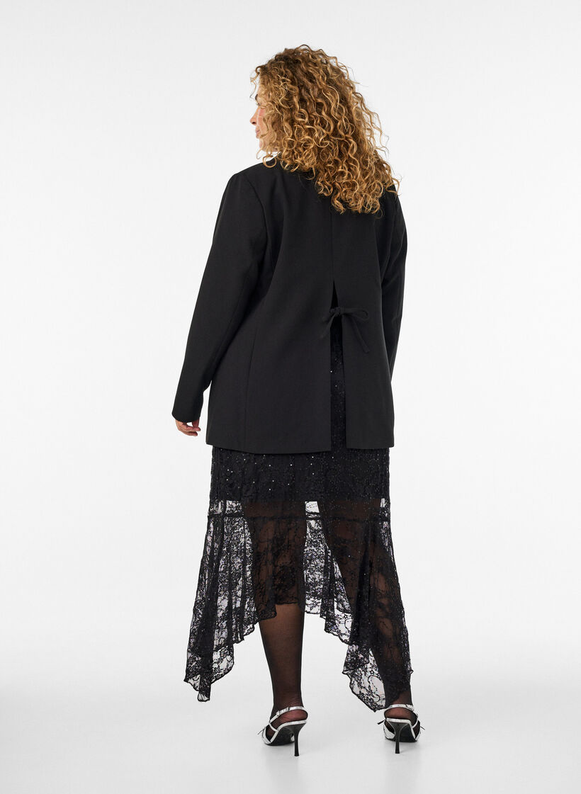 Midinederdel i blonde med pailletter, Sort, Model image number 2