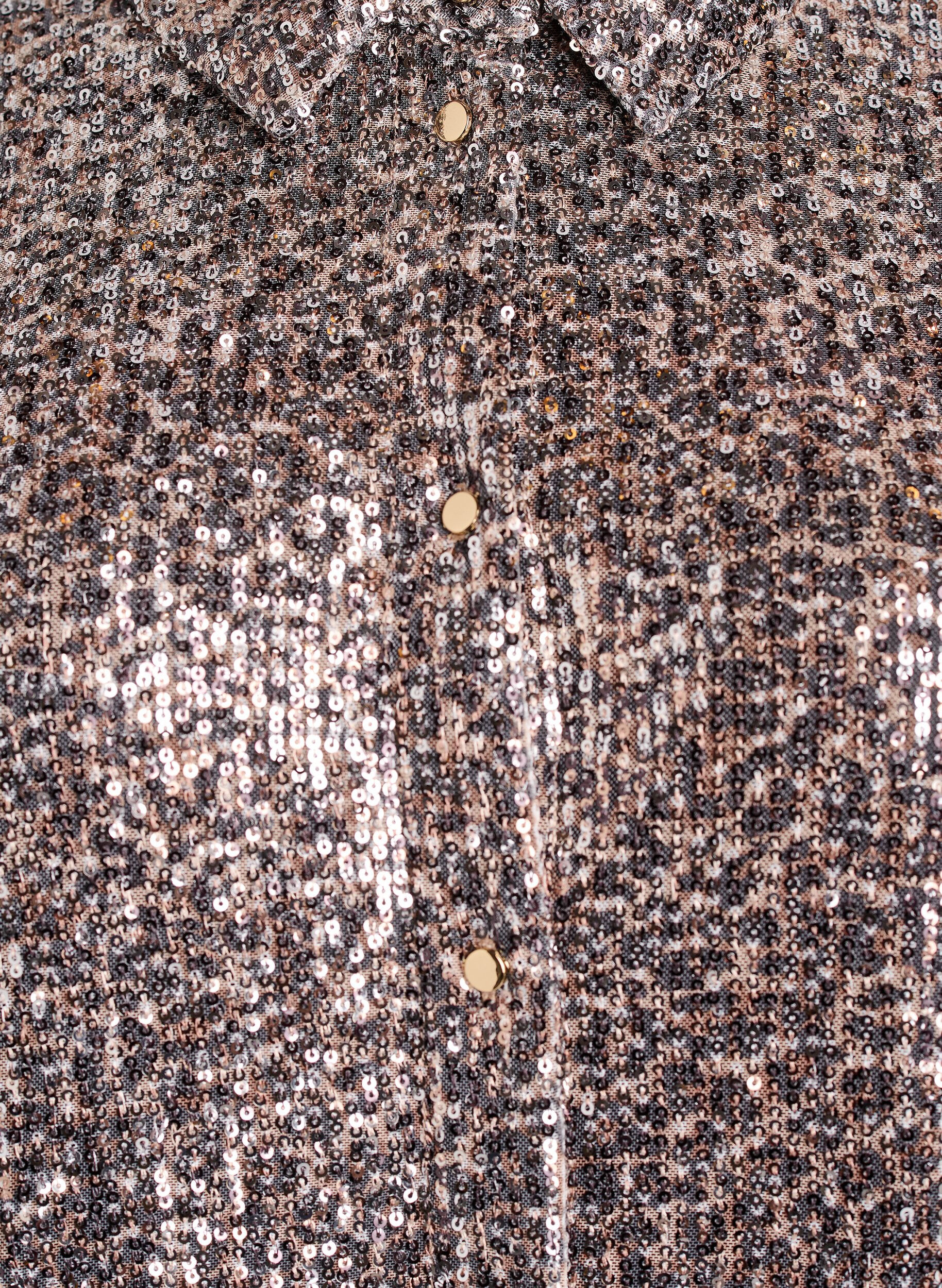 Zizzi Skjorte med pailletter og lange &aelig;rmer, Brun, Packshot image number 2