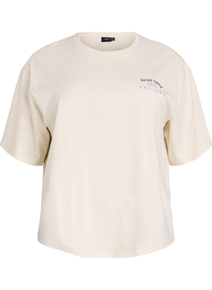 Oversize t-shirt med rygprint, Beige, Packshot image number 0