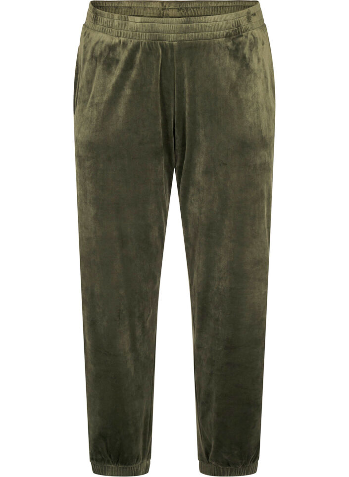 L&oslash;se bukser i velour, Gr&oslash;n, Packshot image number 0