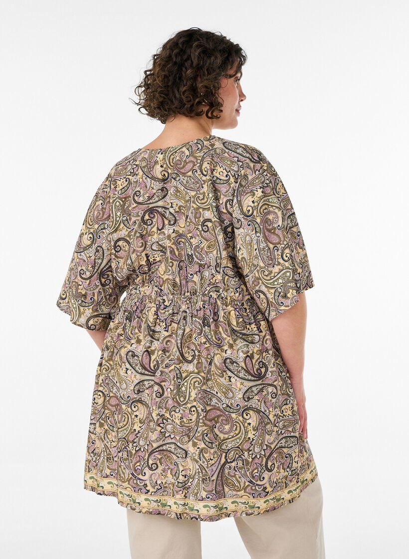 Tunika i viskose med paisleyprint og bindeb&aring;nd, Gul, Model image number 2