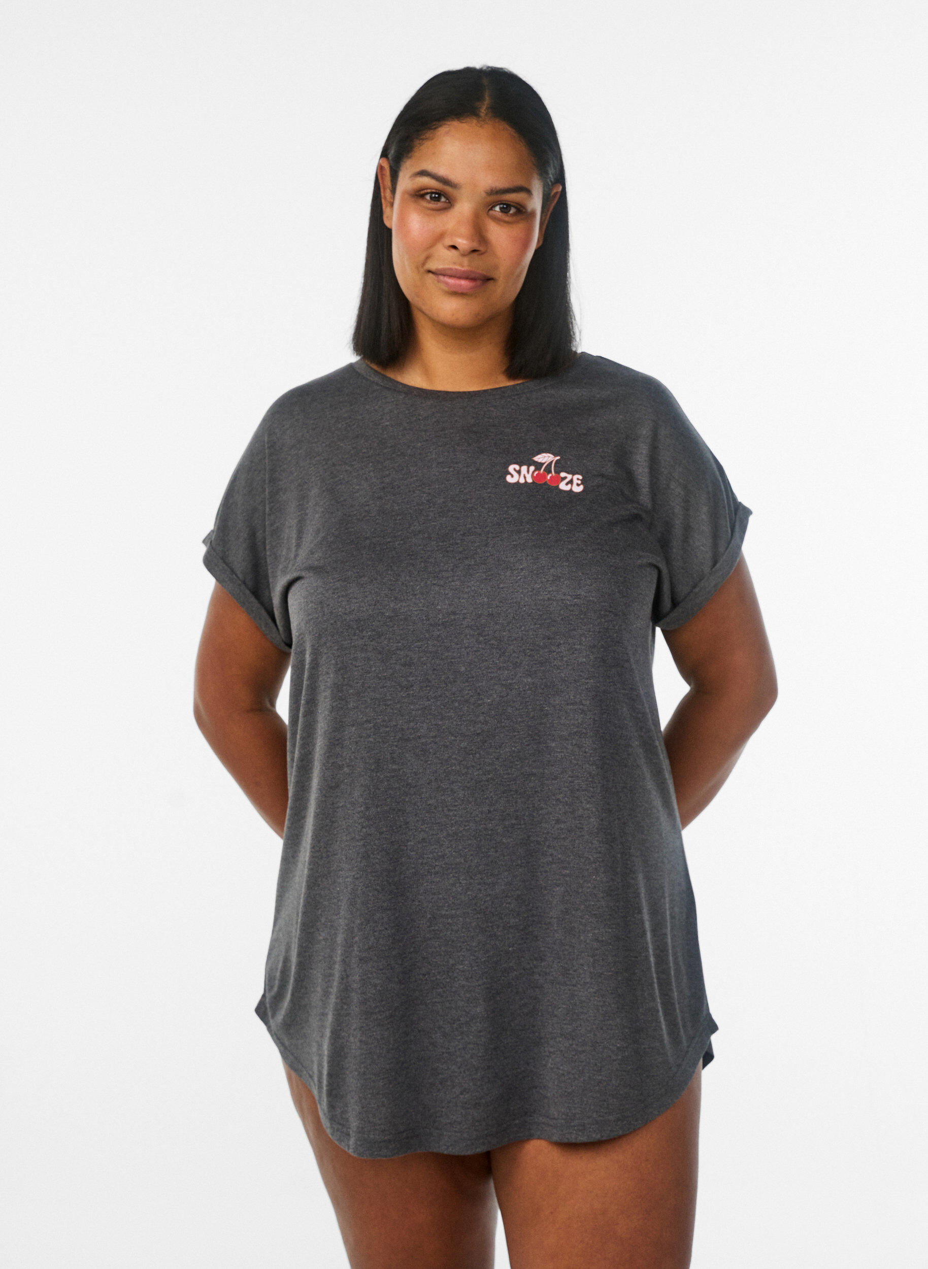 ZizziKort&aelig;rmet natkjole med tekstprint, Sort, Model image number 0