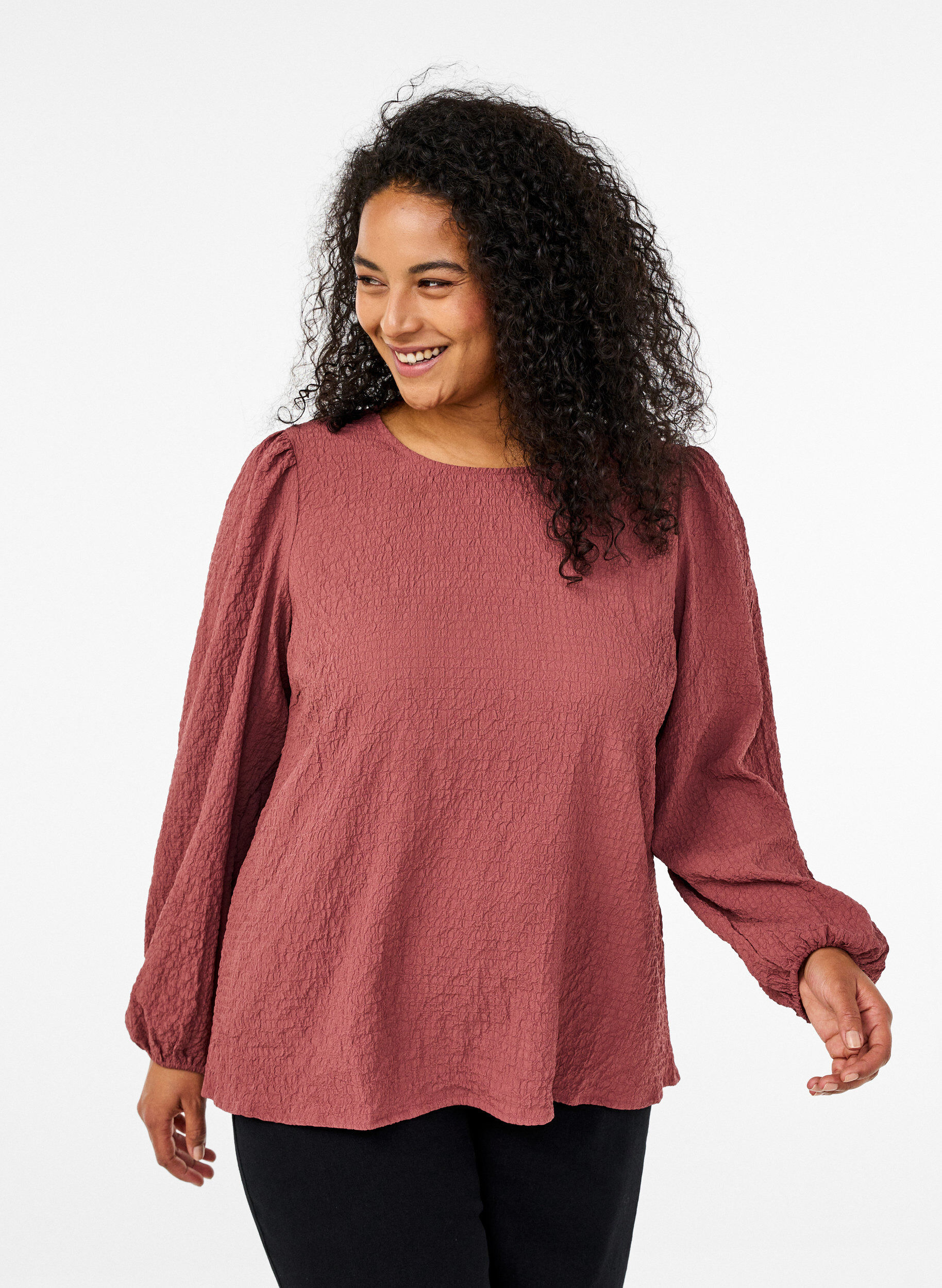 Zizzi FLASH - Lang&aelig;rmet bluse med sm&aring; blomster , Rose Brown, Model image number 0