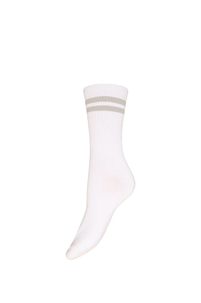 Bomuldsstr&oslash;mper med striber, Hvid, Packshot image number 0