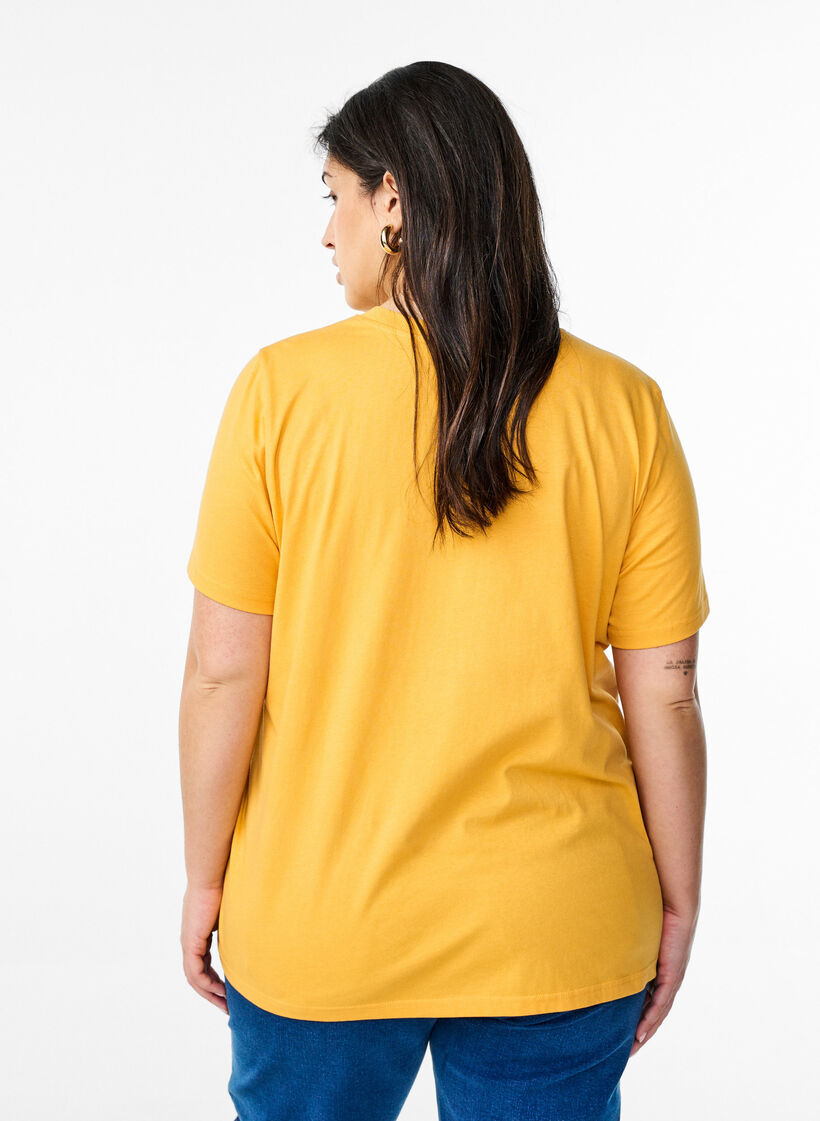 Basis t-shirt i bomuld med rund hals , Gul, Model image number 2