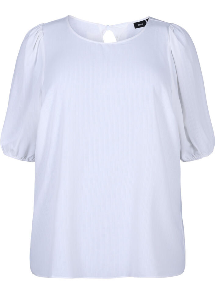 Kortærmet bluse med sløjfe bagpå, Bright White, Packshot image number 0