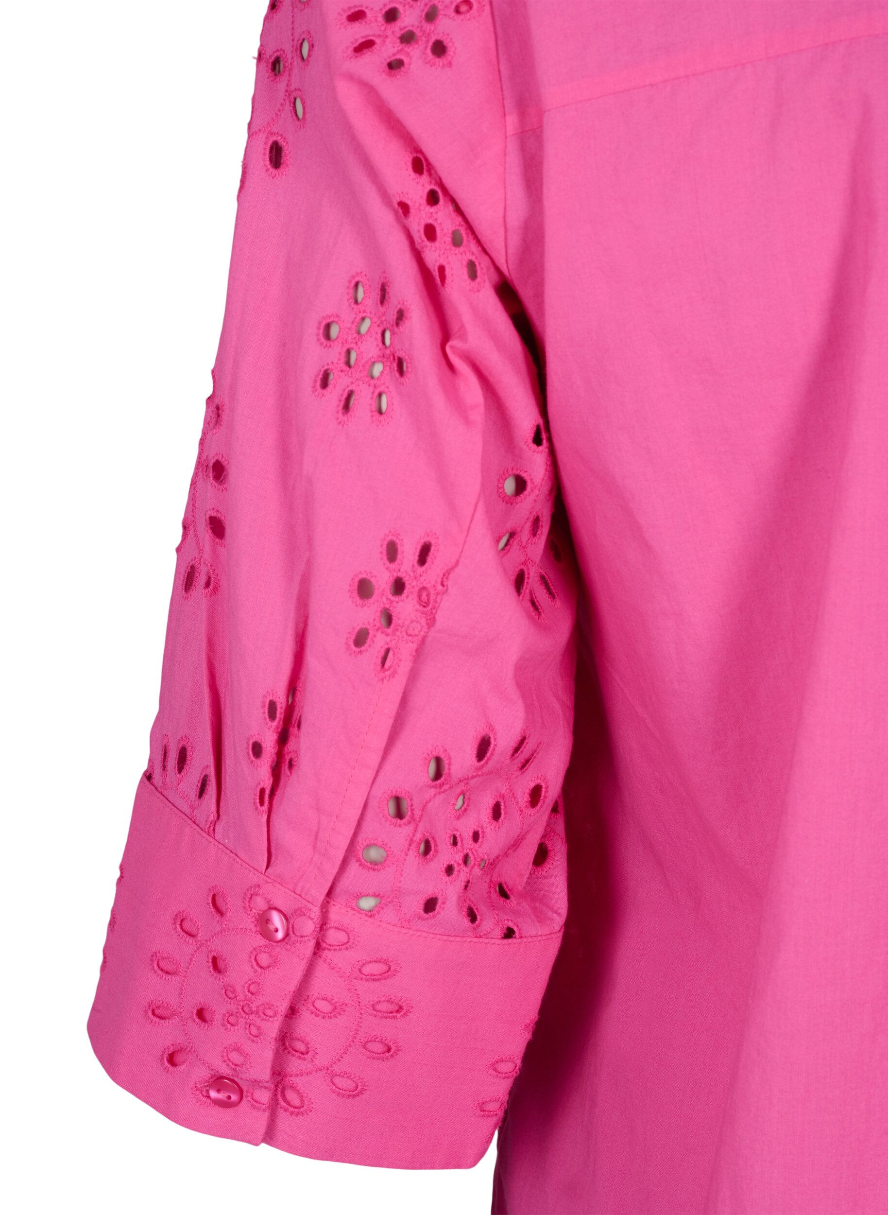 Zizzi Skjortebluse med broderi anglaise og 3/4 &aelig;rmer, Raspberry Rose, Packshot image number 4
