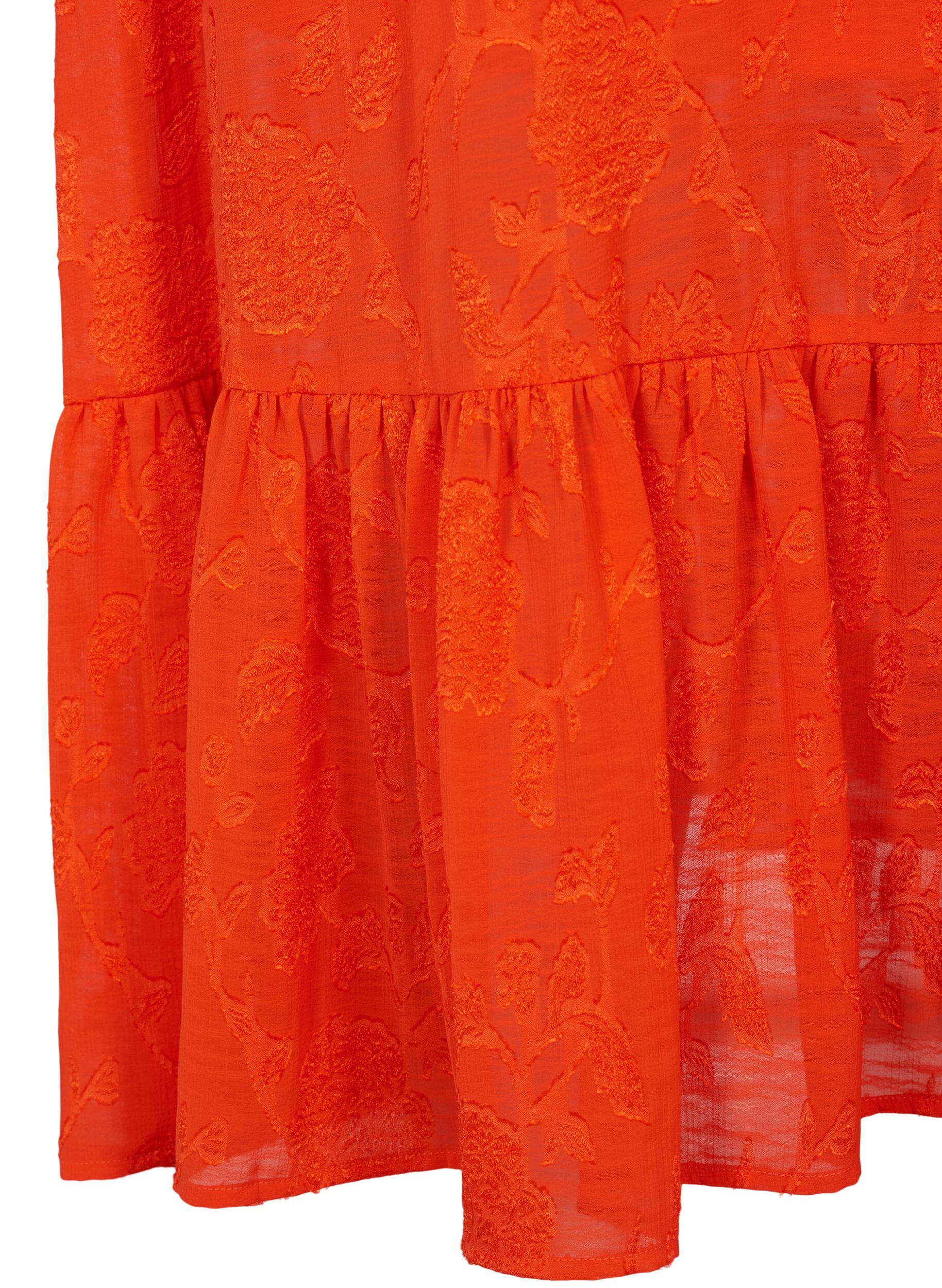 Zizzi Lang&aelig;rmet midikjole i jacquard look, Orange.com, Packshot image number 3