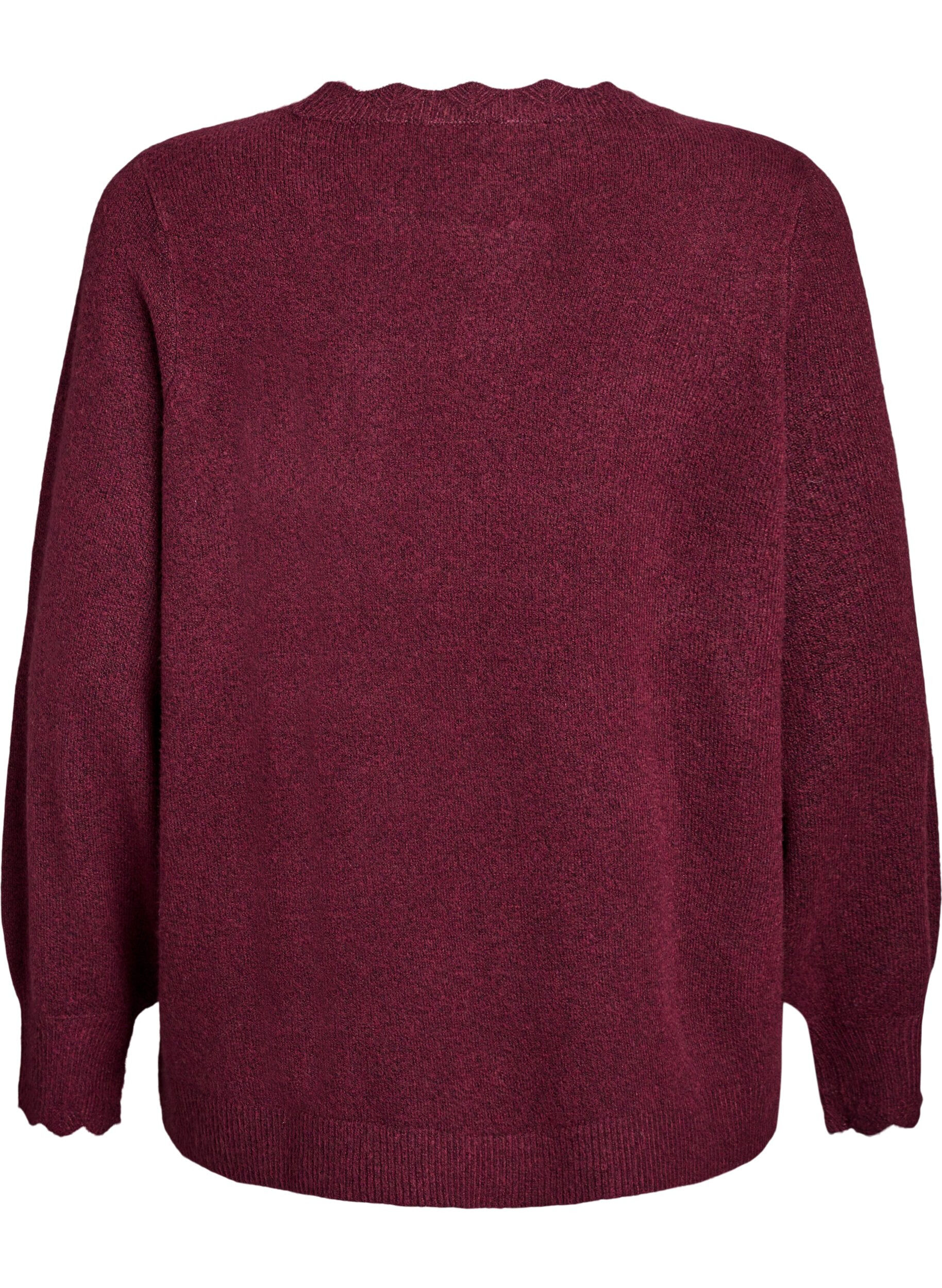 Zizzi Strikbluse med b&oslash;lgekanter., M&oslash;rk Bordeaux, Packshot image number 1