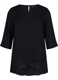 Bluse med 3/4 ærmer og asymmetrisk bund, Black
