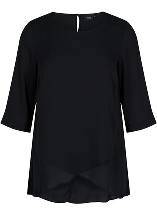 Bluse med 3/4 ærmer og asymmetrisk bund, Black, Packshot image number 0