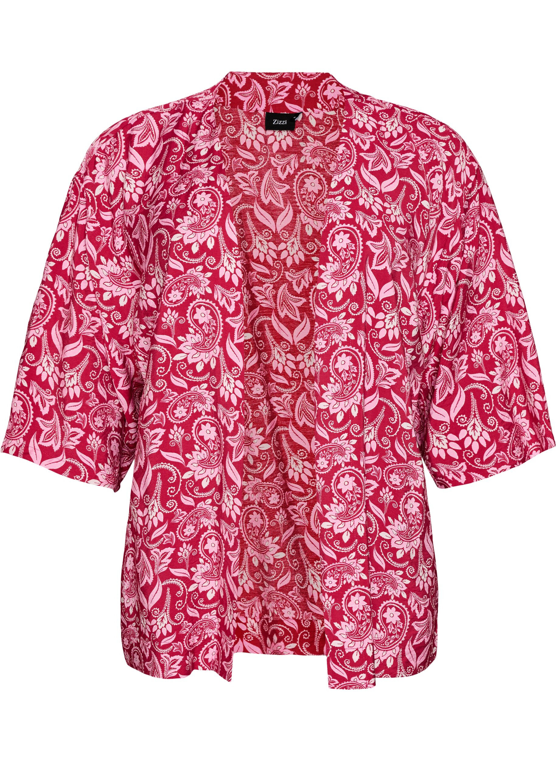 ZizziKort kimono i viskose med 3/4-&aelig;rmer, Lyser&oslash;d, Packshot image number 0