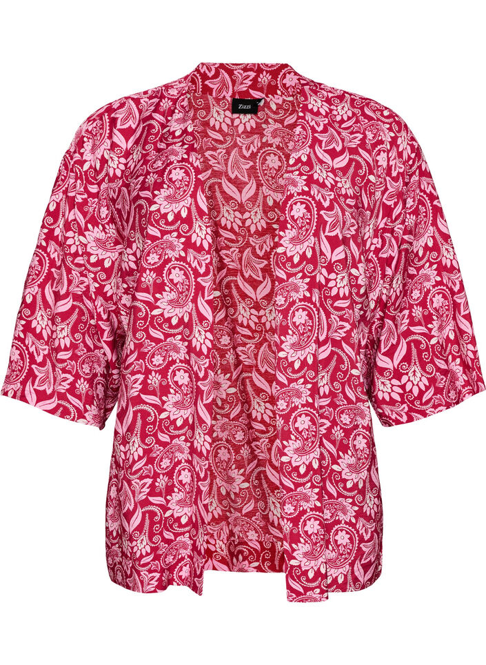 Kort kimono i viskose med 3/4-&aelig;rmer, Lyser&oslash;d, Packshot image number 0
