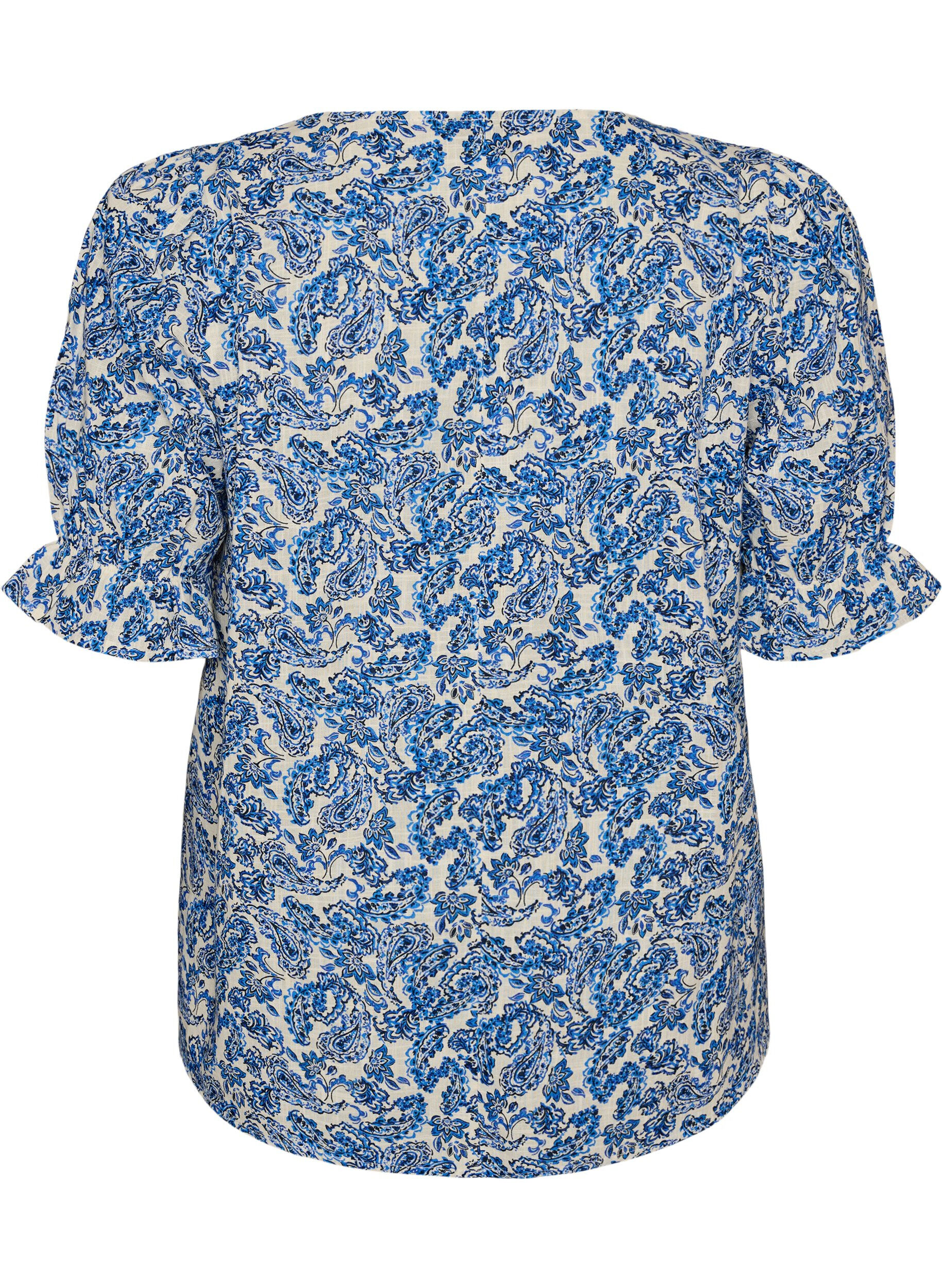 ZizziBluse i bomuld med firkantet udsk&aelig;ring, Bl&aring;, Packshot image number 1