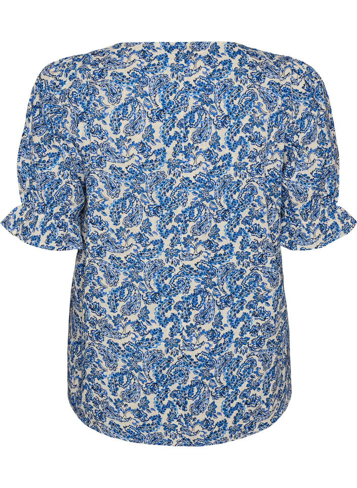 Bluse i bomuld med firkantet udsk&aelig;ring, Bl&aring;, Packshot image number 1