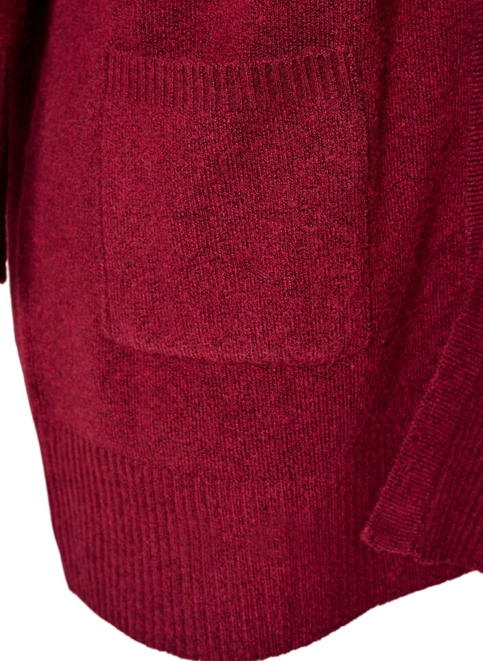 Meleret strik cardigan med lommer, R&oslash;d, Packshot image number 3
