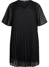 Kortærmet kjole med struktur, Black