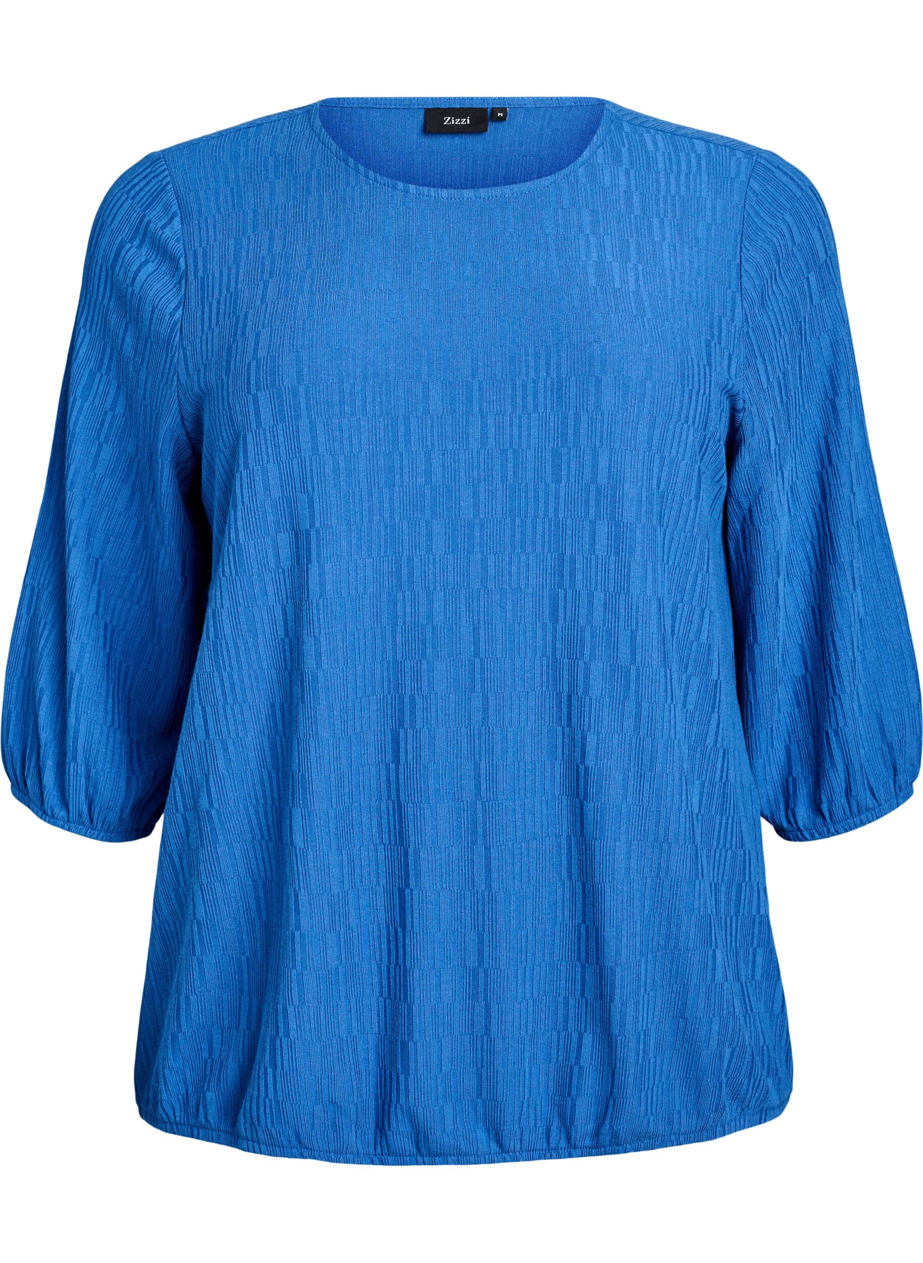 ZizziBluse med struktur og 3/4 &aelig;rmer., Bl&aring;, Packshot image number 0