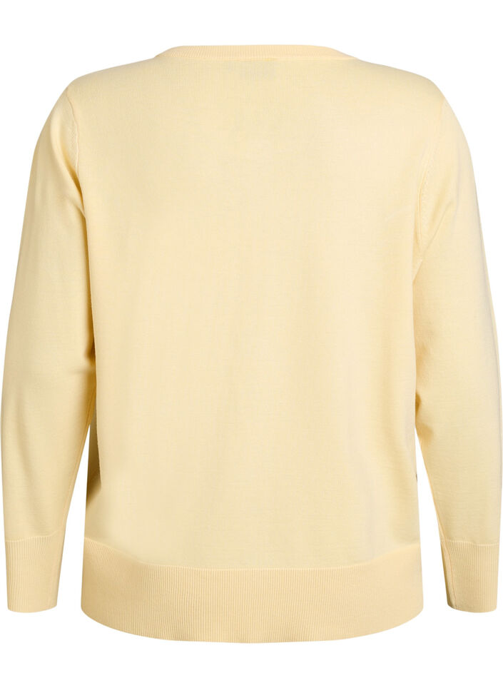 Finstrikket cardigan med rund hals, Gul, Packshot image number 1