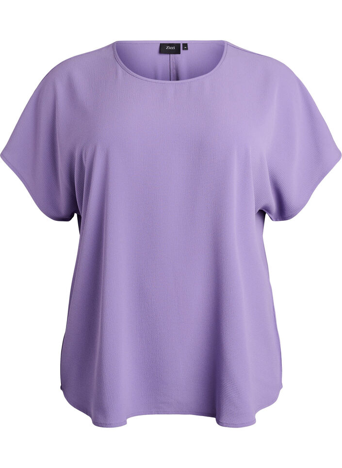 Bluse med korte &aelig;rmer og rund halsudsk&aelig;ring , Lilla, Packshot image number 0