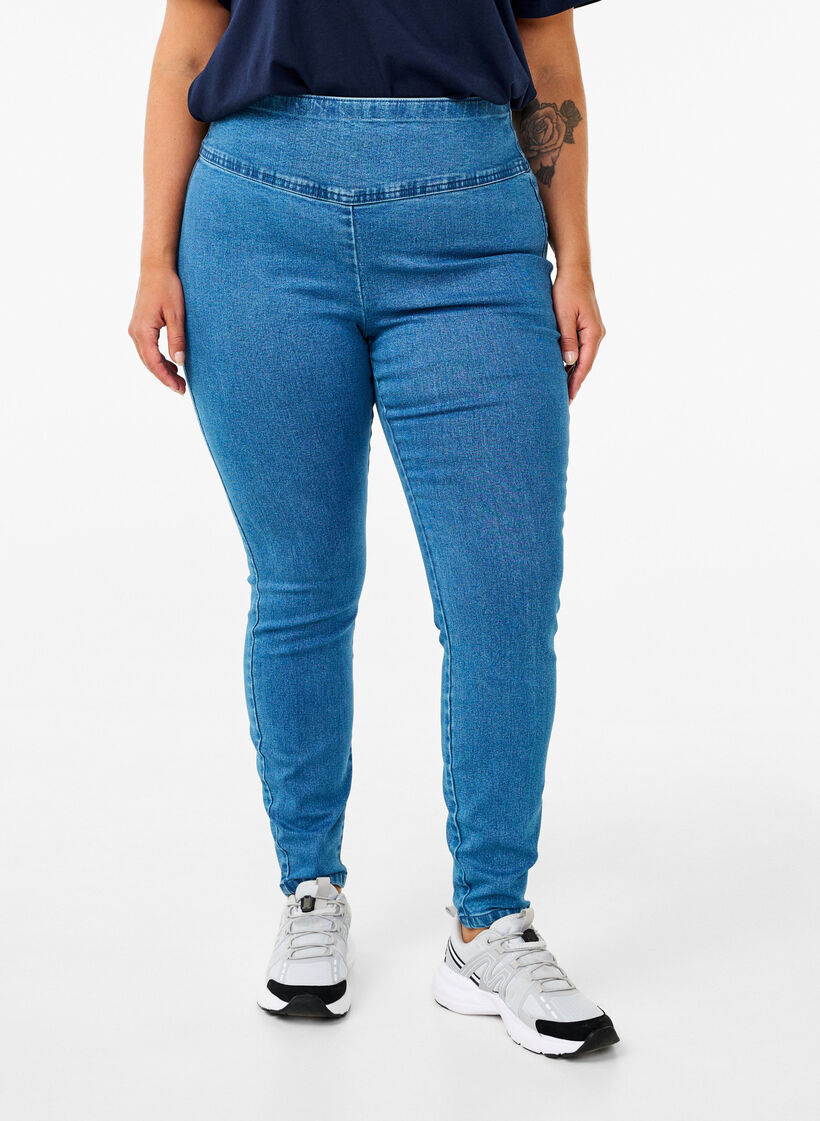 Stretchy jeggings med høj talje, Light Blue, Model image number 2