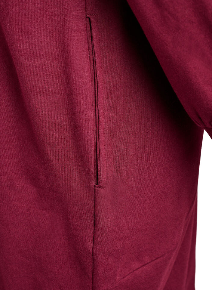 Lang bomulds sweat cardigan med h&aelig;tte, M&oslash;rk Bordeaux, Packshot image number 3