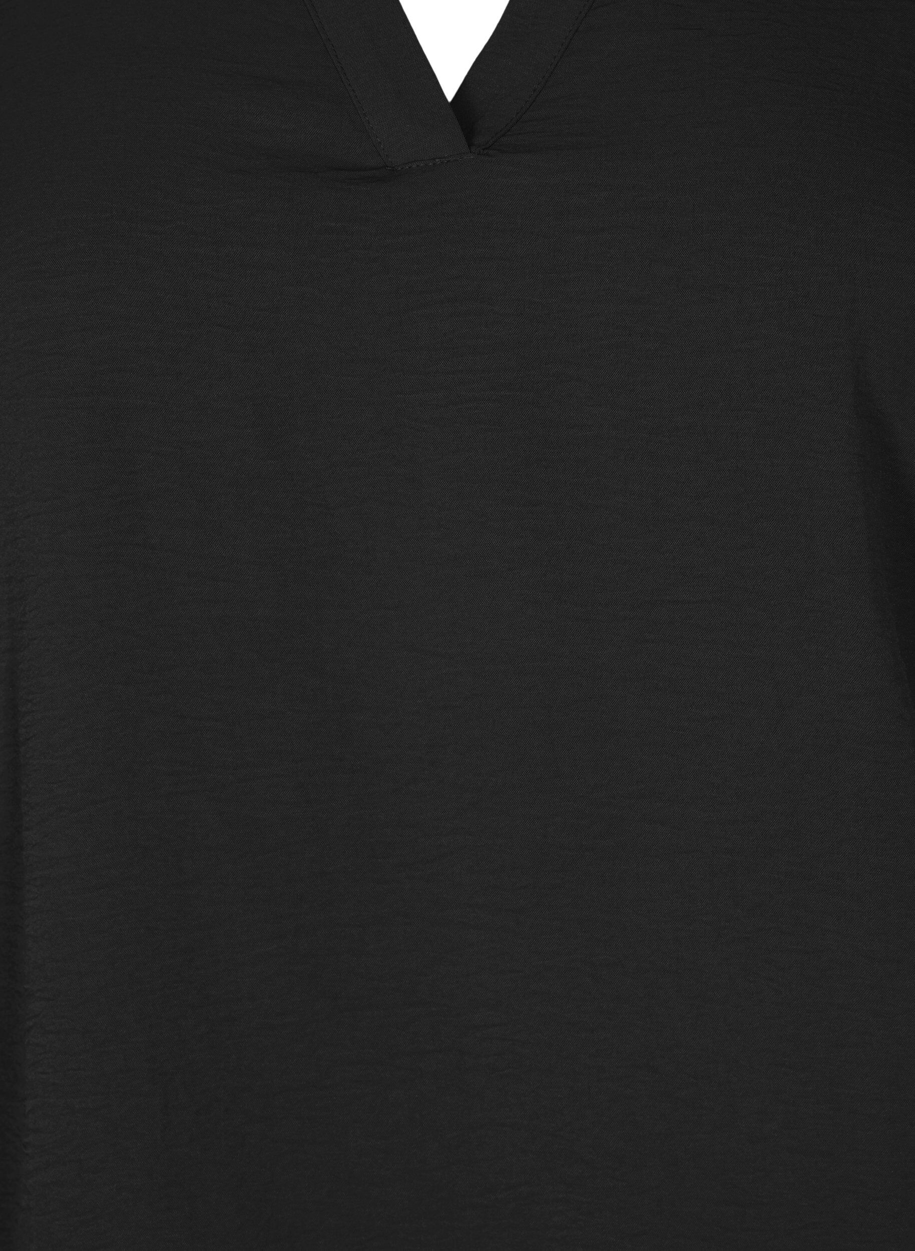 Zizzi Bluse med smock og 3/4 &aelig;rmer, Black, Packshot image number 2