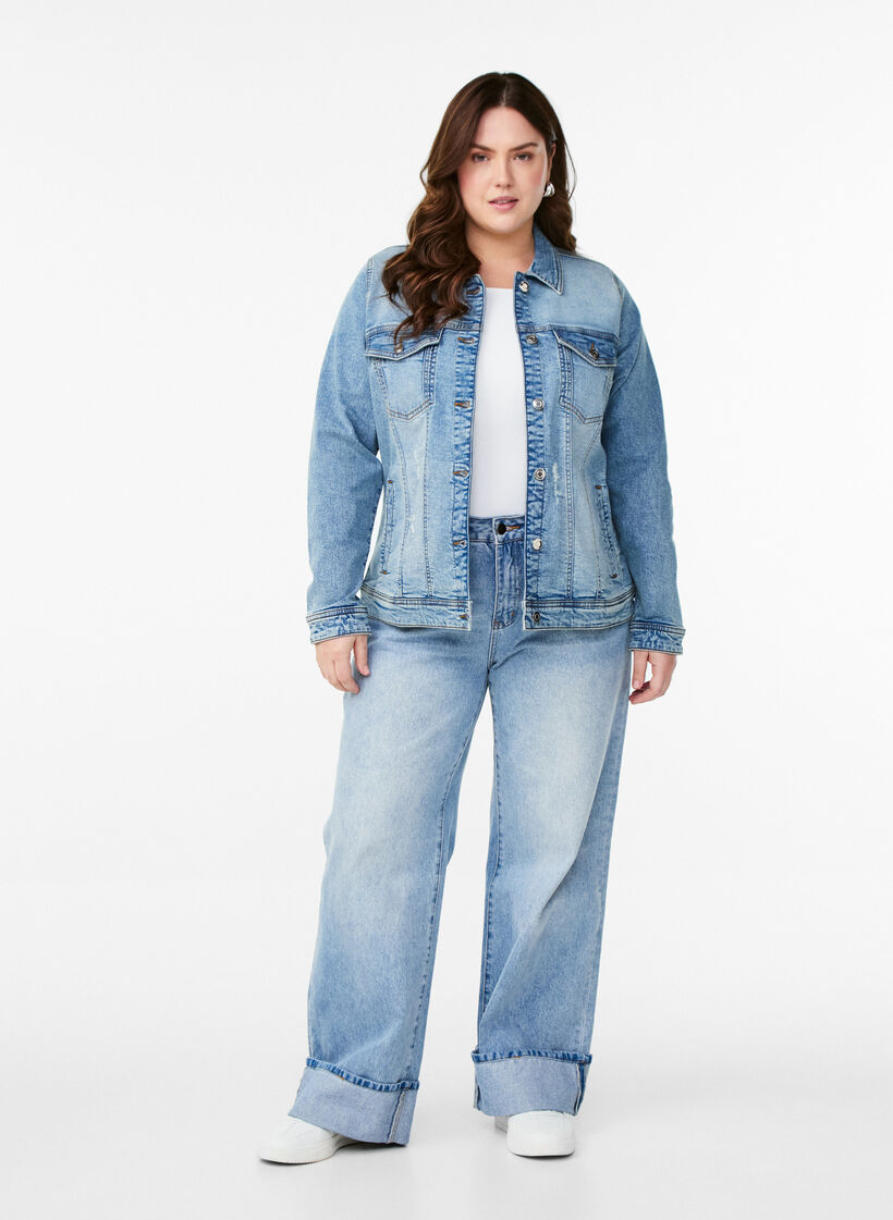 Denimjakke med et klassisk snit, Blå, Model image number 1
