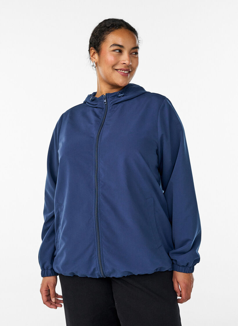Let jakke med h&aelig;tte og lynl&aring;s, Bl&aring;, Model image number 0