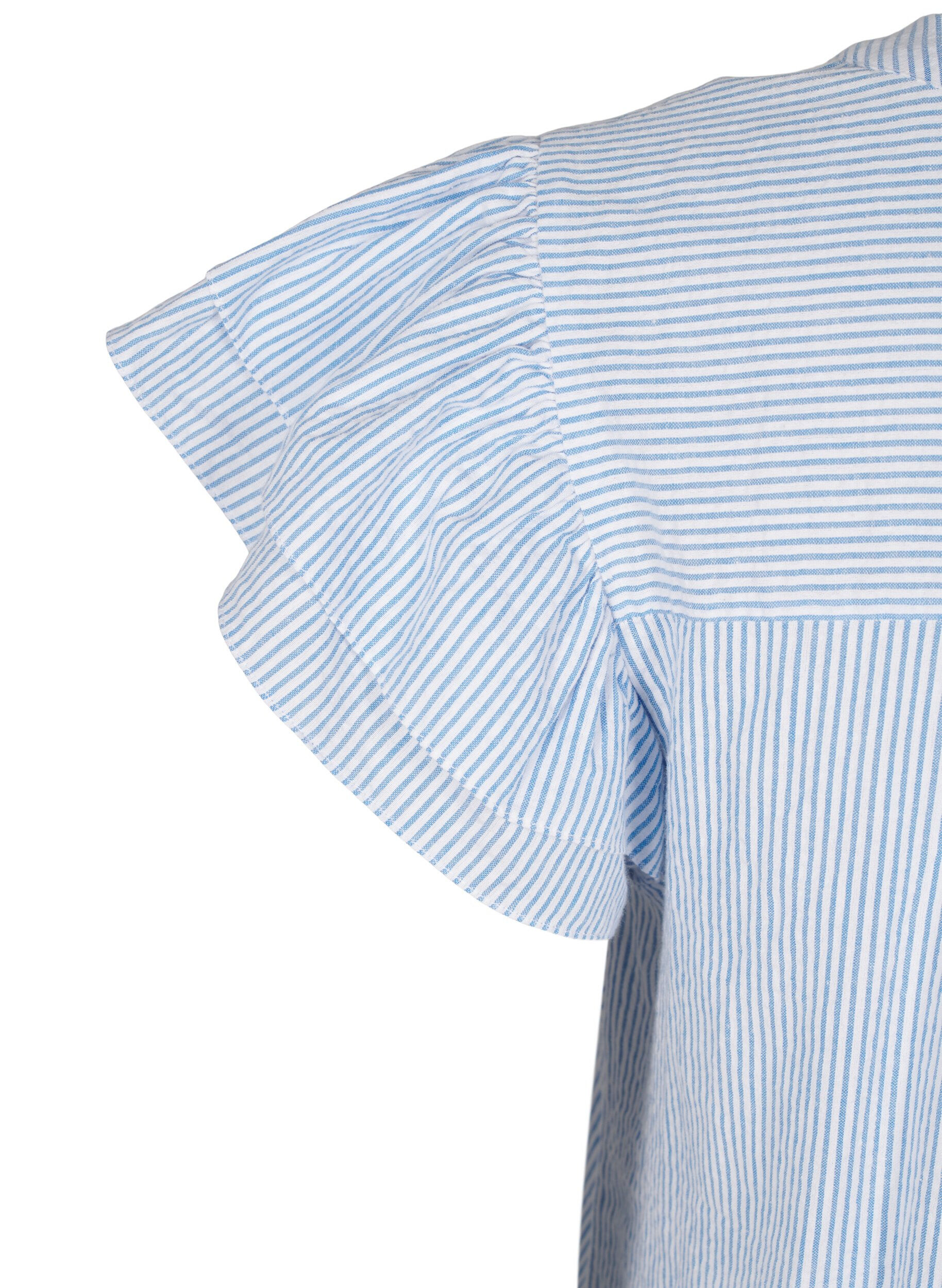 Zizzi Kort stribet kjole med fl&aelig;ser, Bl&aring;, Packshot image number 3