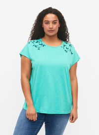 Bomulds t-shirt med blad print, Turquoise C Leaf, Model
