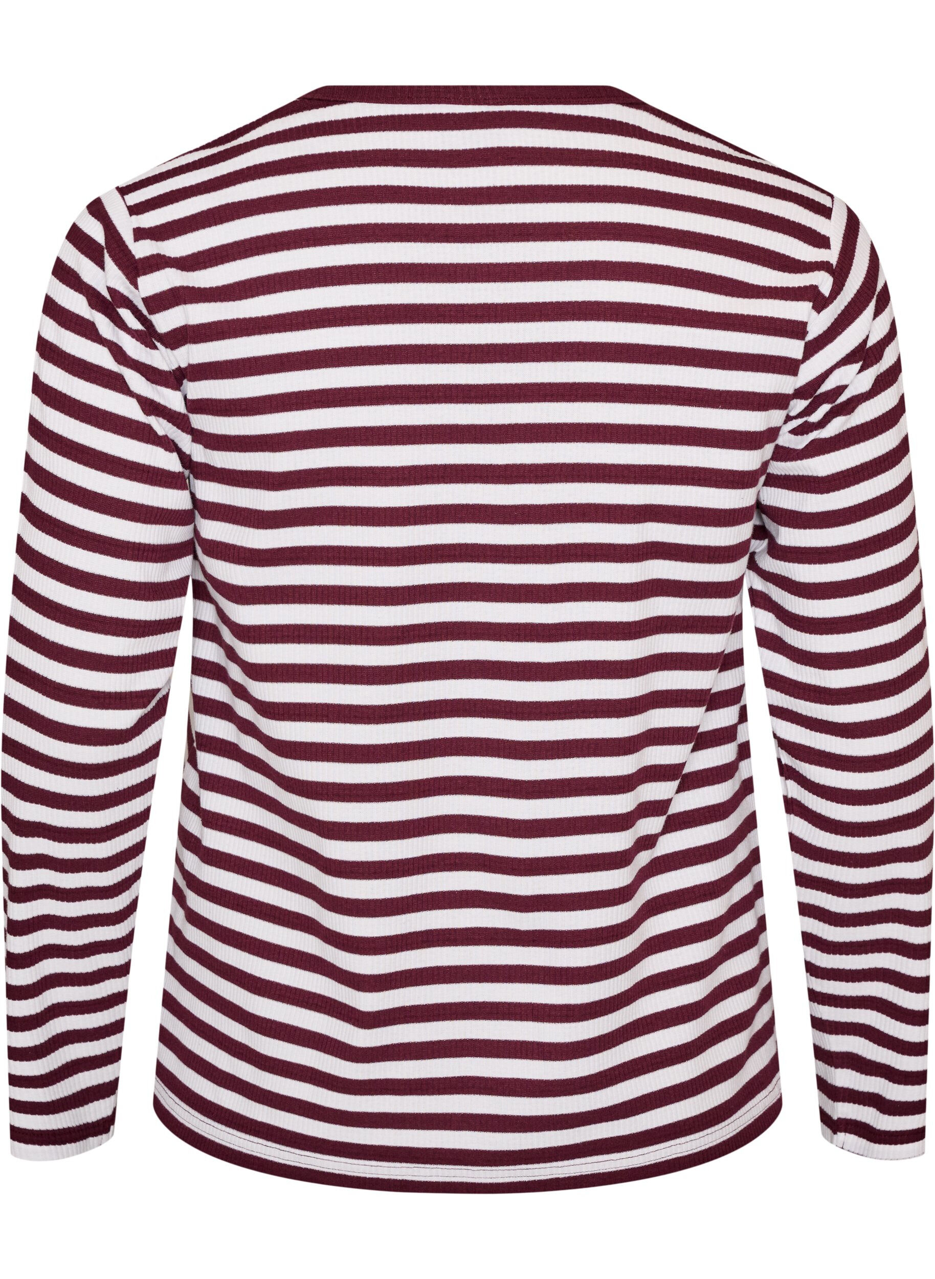 ZizziLang&aelig;rmet natbluse i rib jersey med striber, R&oslash;d, Packshot image number 1