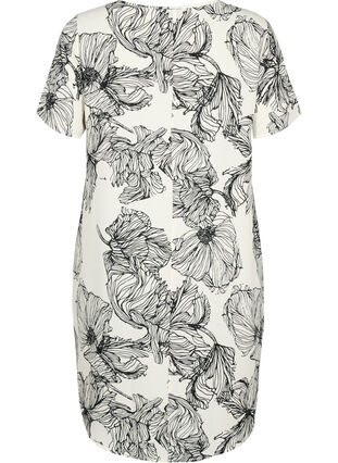 Printet kjole med korte ærmer, White Line Flower, Packshot image number 1